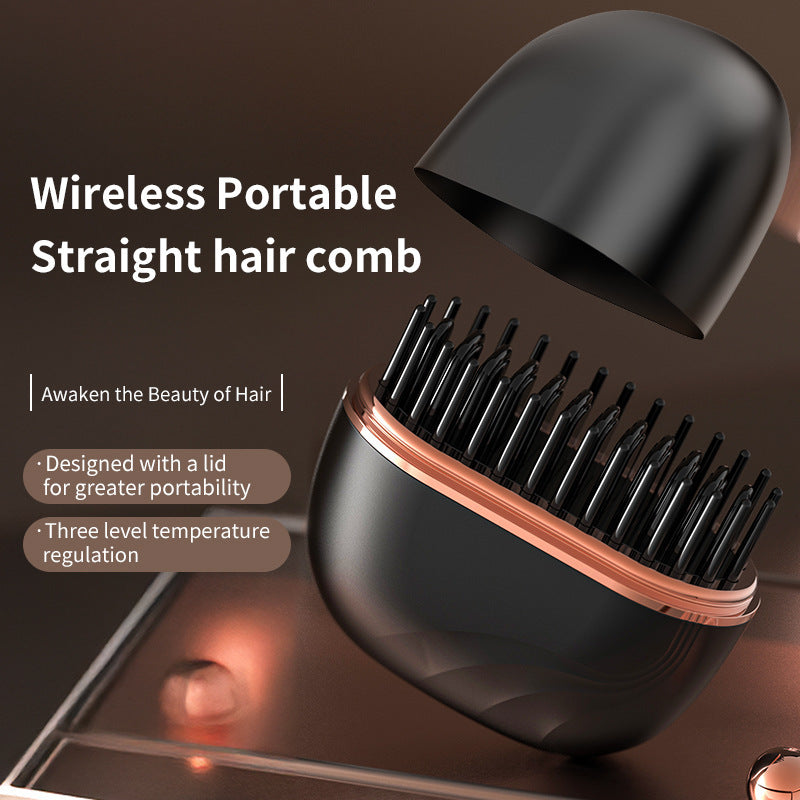 Mini Wireless Hair Straightening Comb | Portable Rechargeable Styling Brush for Smooth, Frizz-Free Hair