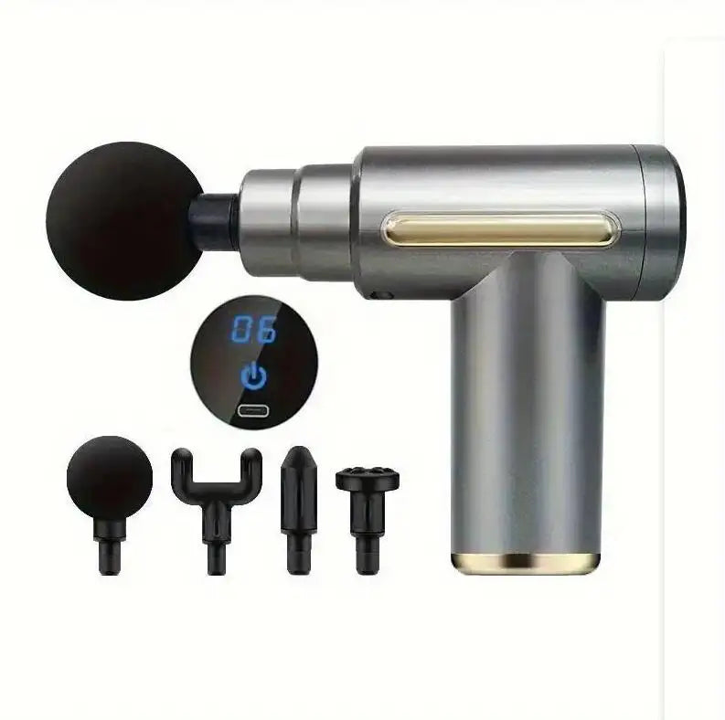 Mini Massage Gun | Type-C Rechargeable Deep Tissue Muscle Relaxation Device (4 Heads)